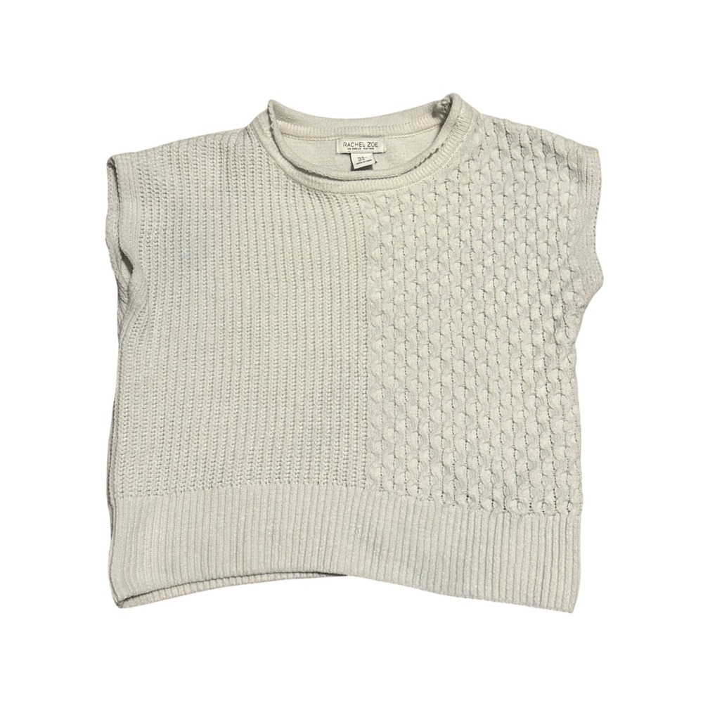 Rachel Zoe‎ Womens Cream Mixed Cable Knit Ribbed Sweater Vest Sleeveless Medium